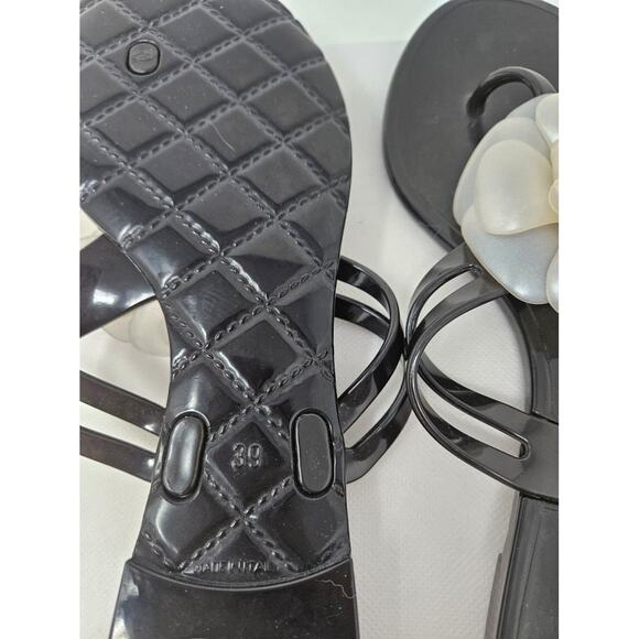 Chanel Black Jelly Camellia Interlocking CC Thong Sandals 39 sz - Picture 6 of 8